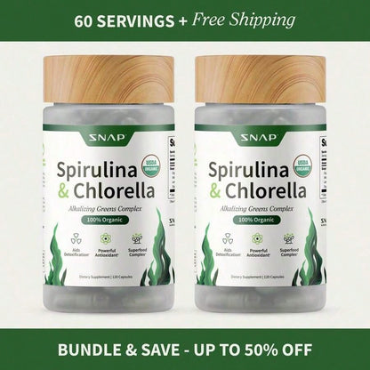 '- Spirulina + Chlorella - 30 Servings - Natural Supplement Capsules Healthcare Edible