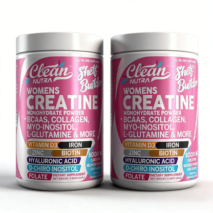 CleanNutra Women's Creatine Monohydrate Powder | 5000mg With BCAAs, Collagen, Myo-Inositol, L-Glutamine, D3, Iron, Zinc, Biotin, Hyaluronic Acid, Folate | Tropical Orange Flavor, 9.48oz