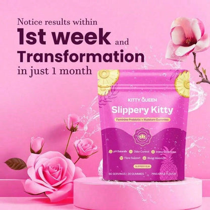 Kitty Queen Slippery Kitty Feminine Probiotic + Moisture Gummies | Pineapple Flavor | 30 Gummies (60 Servings) | With Slippery Elm | Supports PH Balance, Odor Control & Vaginal Moisture | Dietary Supplement