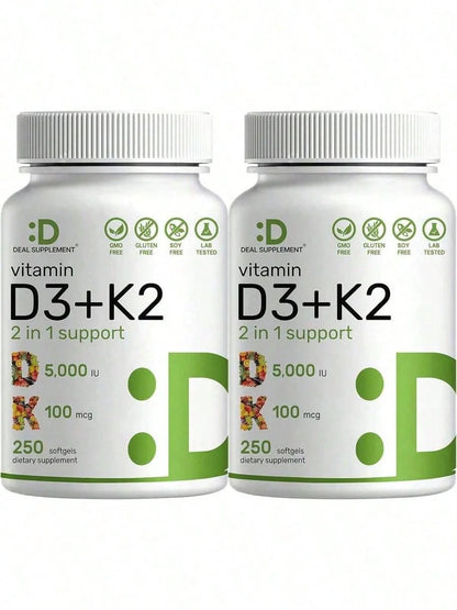 Vitamin D3 5000 I.U + K2 100mcg 2-Pack | Immune & Bone Support For Mom