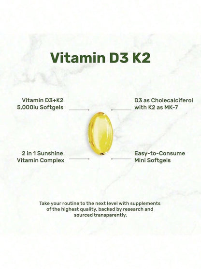 Vitamin D3 5000 I.U + K2 100mcg 2-Pack | Immune & Bone Support For Mom