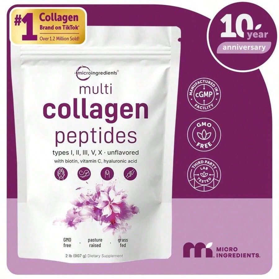 Minimal- Multi Collagen Peptides Powder - Hydrolyzed Protein Peptides (Type I,II,III,V,X) With Hyaluronic Acid, Biotin & Vitamin C Unflavored
