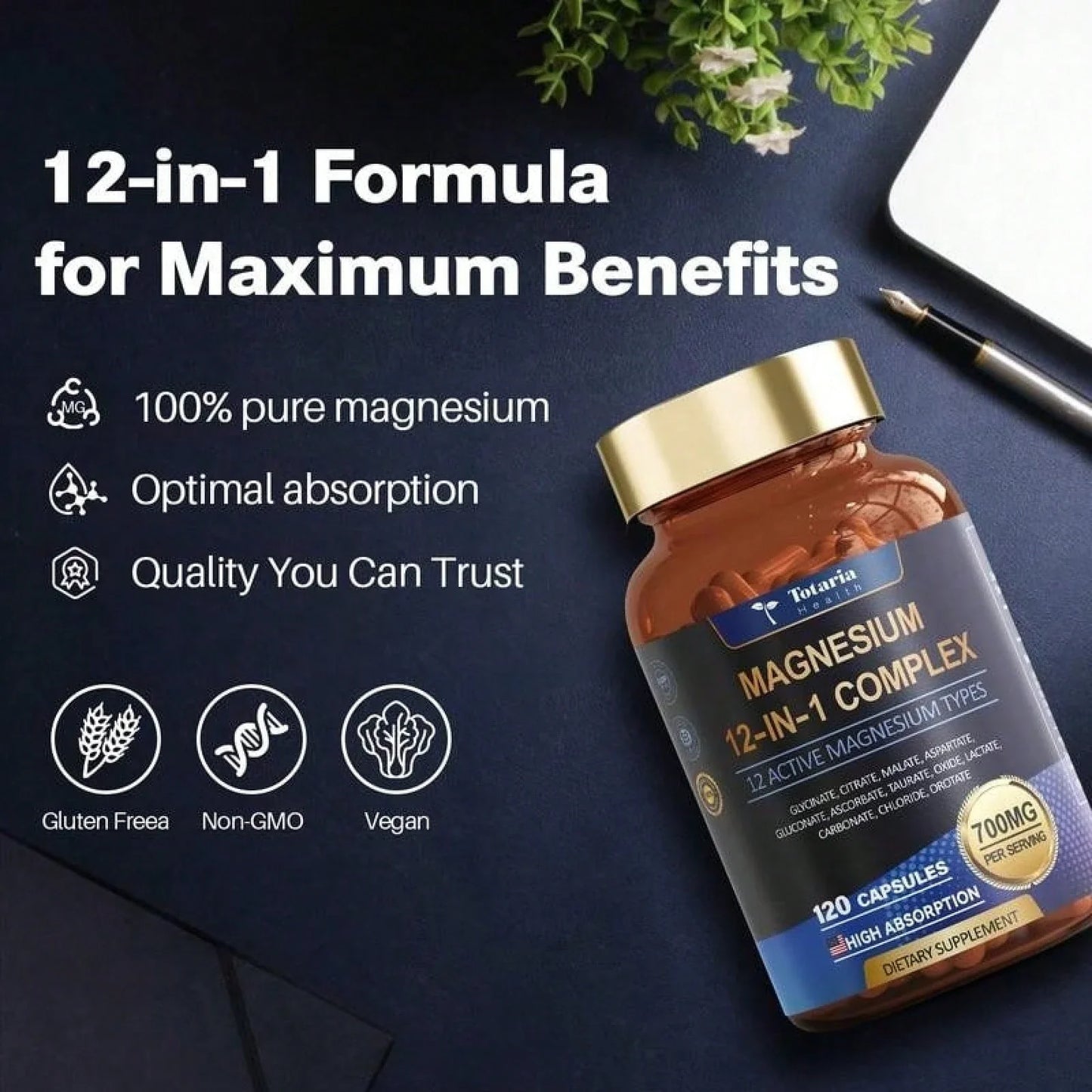 12-In-1 Magnesium Complex 700mg - Supplement With Glycinate Citrate Malate Oxide Taurate Aspartate Orotate, Vegan Capsules For Muscle, Heart, And Relaxation Support