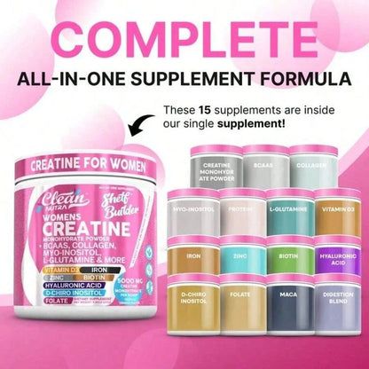 Women's Creatine Monohydrate Powder With BCAAs, Collagen, Myo-Inositol, L-Glutamine, & More For Optimal Wellness & Beauty Support – Shelf Builder