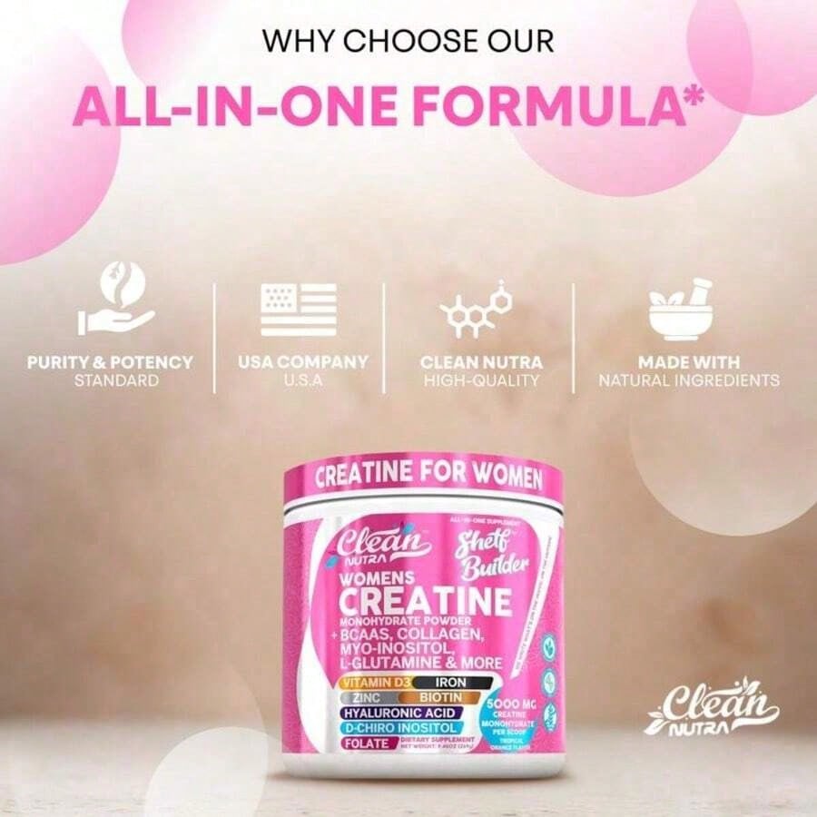 Women's Creatine Monohydrate Powder With BCAAs, Collagen, Myo-Inositol, L-Glutamine, & More For Optimal Wellness & Beauty Support – Shelf Builder