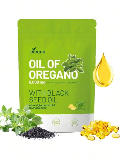 Oil Of Oregano Softgels With Black Seed Oil| Organic Formula With Carvacrol & Thymoquinone| Immune & Respiratory Support| Non-GMO|300 Capsules