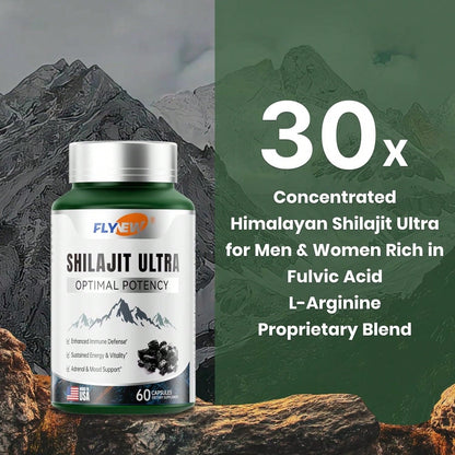 Shilajit For Men Women, Shilajit With Naturally Fulvic Acid & L-Arginine, Himalayan Shilajits For Extra Power, Stamina & Immune Support, Non-GMO, Made In USA, 60 Capsules, 1,300mg Per Serving