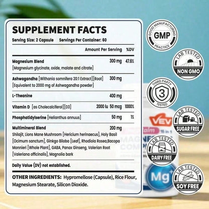 VEV DeepCalm Magnesium Complex 15-In-1 With Magnesium Glycinate, Citrate, Malate, Ashwagandha & L-Theanine, 120 Capsules"