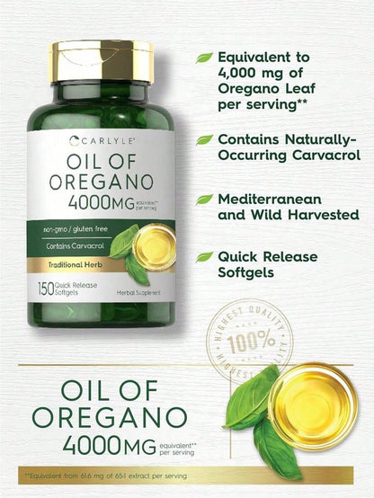 Carlyle Oregano Oil Softgels –Equivalent To4,000 Mg OfOregano Leafper Serving | Contains Naturally-Occurring Carvacrol | Mediterraneanand Wild Harvested | Quick ReleaseSoftgels | 150 Quick-Release Capsules