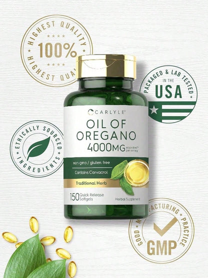 Carlyle Oregano Oil Softgels –Equivalent To4,000 Mg OfOregano Leafper Serving | Contains Naturally-Occurring Carvacrol | Mediterraneanand Wild Harvested | Quick ReleaseSoftgels | 150 Quick-Release Capsules