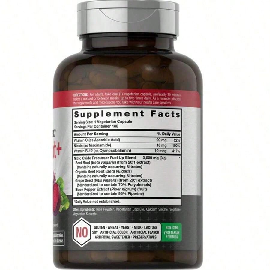 Horbäach Nitric Oxide Beet Root Capsules | 180 Count | With Nitrates And Precursor | For Men And Women | Vegetarian, Non-GMO, Gluten Free Supplemen