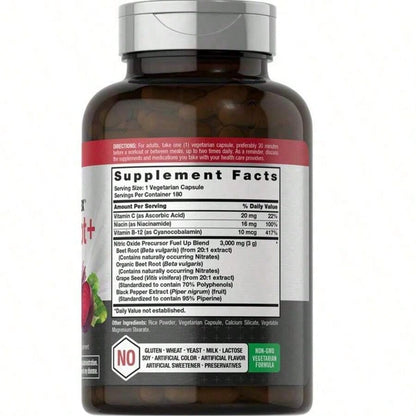 Horbäach Nitric Oxide Beet Root Capsules | 180 Count | With Nitrates And Precursor | For Men And Women | Vegetarian, Non-GMO, Gluten Free Supplemen