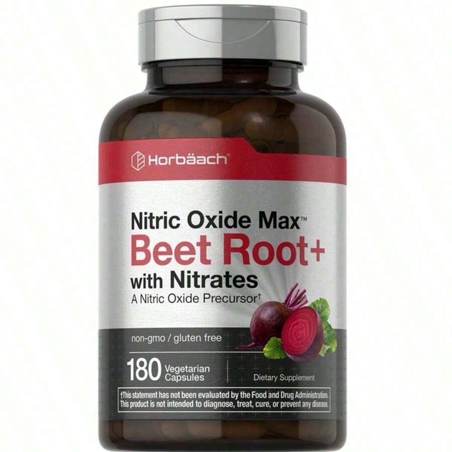 Horbäach Nitric Oxide Beet Root Capsules | 180 Count | With Nitrates And Precursor | For Men And Women | Vegetarian, Non-GMO, Gluten Free Supplemen