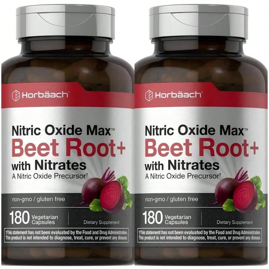 Horbäach Nitric Oxide Beet Root Capsules | 180 Count | With Nitrates And Precursor | For Men And Women | Vegetarian, Non-GMO, Gluten Free Supplemen