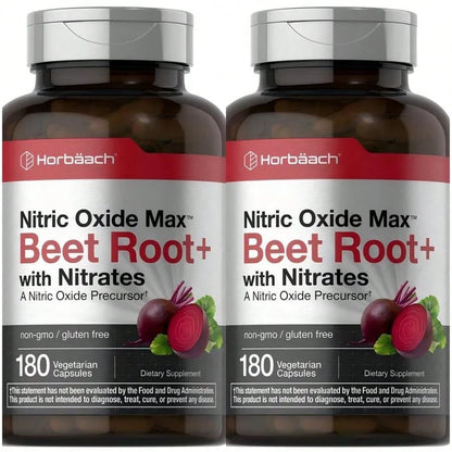 Horbäach Nitric Oxide Beet Root Capsules | 180 Count | With Nitrates And Precursor | For Men And Women | Vegetarian, Non-GMO, Gluten Free Supplemen