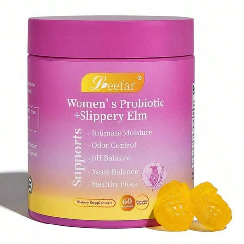 LEEFAR Her Juicy Feminine Probiotics Gummies- All In One Solution With Slippery Elm And Prebiotics&Lactobacillus Probiotic Blend For Women's PH Balance And Dryness - Hawaiian Pineapple Gummies 60 Count Hawaiian Pineapple Women's Probiotic