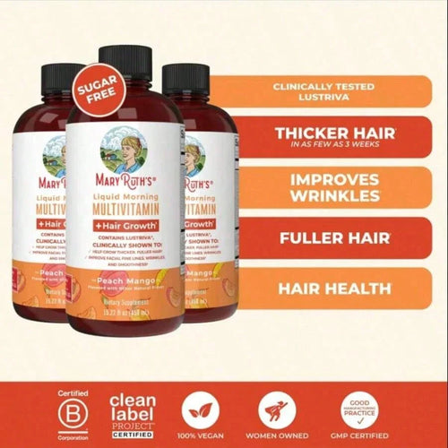 Liquid Multivitamin With – Hair Growth, Skin Smoothness & Daily Wellness | Peach Mango Flavor | Vegan | 15.22 Fl Oz