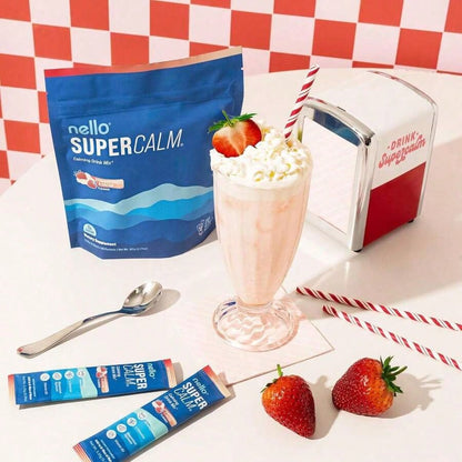 Nello SuperCalm Powdered Drink Mix – Cortisol Support, Sleep Aid Supplement With Magnesium Glycinate, L-Theanine & KSM-66 Ashwagandha, Vitamin D3, No Sugar, Non-GMO, Strawberries & Cream, 20 Packets*