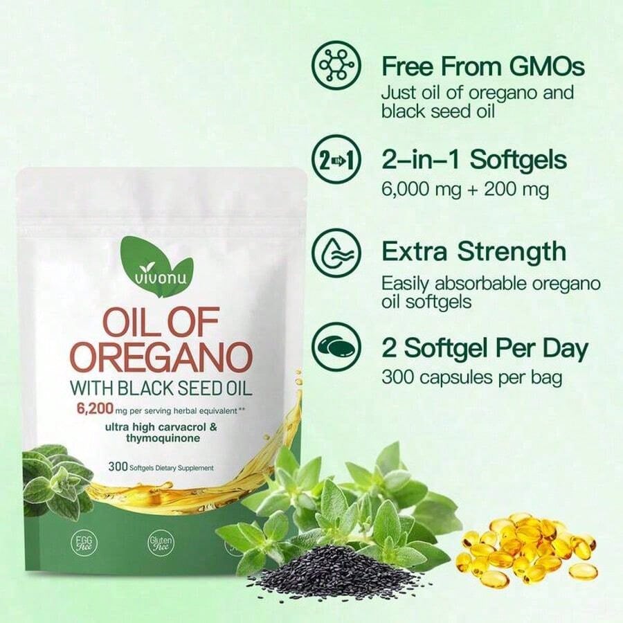 OIL OF OREGANO--WITH BLACK SEED OIL | 6,200mg Per Serving Herbal Equivalent** | Ultra High Carvacrol &Thymoquinone | 300 Softgels Dietary Supplement