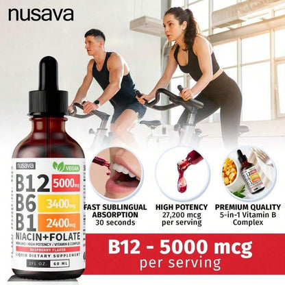 Vitamin B12 And B6 Liquid Drops, B12 Sublingual Vitamin B Complex - B 12 Vitamin 5000mcg - B12 Methylcobalamin For Energy, Brain, And Heart Support With 27,200 Mcg, Raspberry, 80 Servings