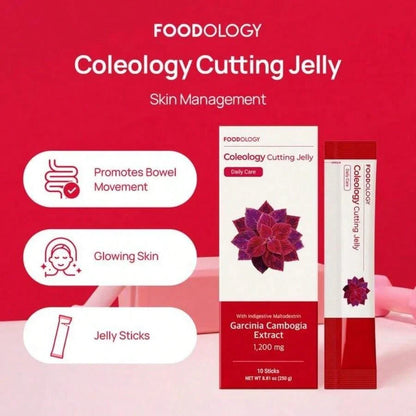 [FOODOLOGY] Coleology Cutting Jelly 10days - Garcinia Cambogia (HCA), Chia Seeds Collagen, Hyaluronic Acid, Pomegranate Flavored 8.81 Oz /10 Sticks