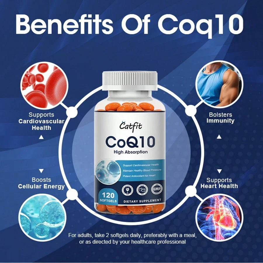 CATFIT CoQ-10 Capsules High Absorption | Coenzyme Q10 Support Heart Healthy Antioxidant - Vegetarian 120CT