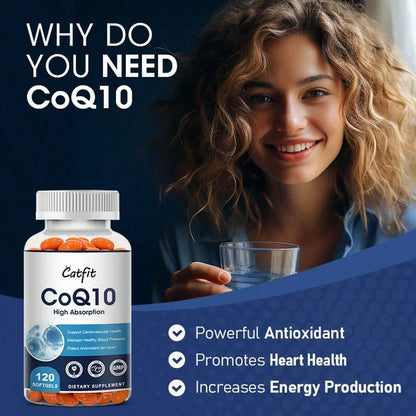 CATFIT CoQ-10 Capsules High Absorption | Coenzyme Q10 Support Heart Healthy Antioxidant - Vegetarian 120CT