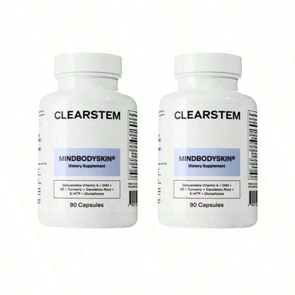 CLEARSTEM - MINDBODYSKIN Hormonal Acne Supplement (5-HTP) - Natural DIM Supplement - Skin Care Vitamins - Hormone Balance, Antioxidants - Gluten Free, Cruelty Free - 30 Servings, 90 Capsules