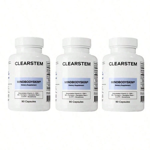 CLEARSTEM - MINDBODYSKIN Hormonal Acne Supplement (5-HTP) - Natural DIM Supplement - Skin Care Vitamins - Hormone Balance, Antioxidants - Gluten Free, Cruelty Free - 30 Servings, 90 Capsules