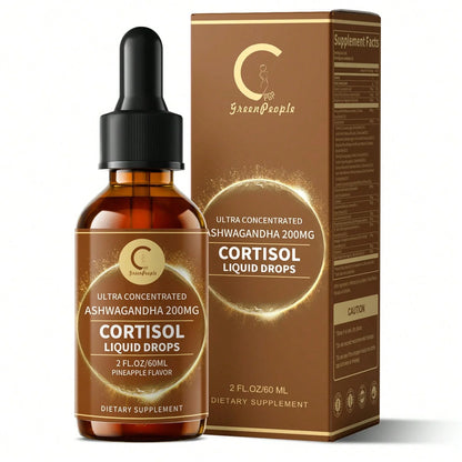 GPGP GREENPEOPLE Quick Ship Items - Cortisol Supplements W/ KSM-66® Ashwagandha, Kava, Lemon Balm, Chamomile, Saffron, L-Theanine & Vitamins - Cortisol Reducer Liquid Drops For Women Men, Hormone Harmony Drink, 2 FL.OZ, Blueberry & Pineapple Flavors