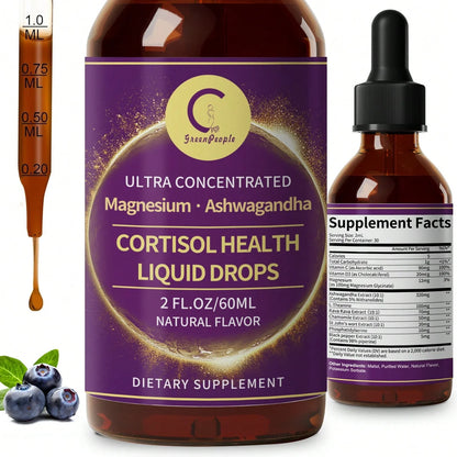 GPGP GREENPEOPLE Quick Ship Items - Cortisol Supplements W/ KSM-66® Ashwagandha, Kava, Lemon Balm, Chamomile, Saffron, L-Theanine & Vitamins - Cortisol Reducer Liquid Drops For Women Men, Hormone Harmony Drink, 2 FL.OZ, Blueberry & Pineapple Flavors