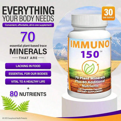 Immuno 150, Immune Support Supplement, Packed With 70 Plant Minerals, 13 Essential Vitamins And 68 Additional Nutrients-150 Vegetable Capsules- Immune Boost For All Age Groups