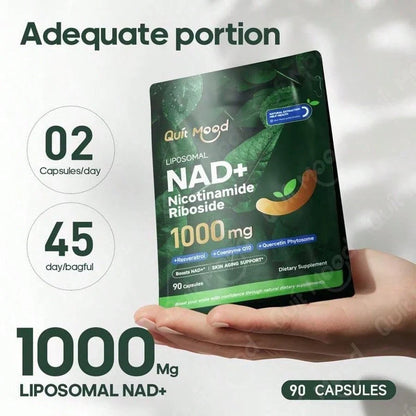 Quitmood NR1000Supplement -Liposomal Nicotinamide Riboside,Resveratrol,Quercetin By Quitmood- High PurityNAD Supplement For Skin Aging Support, Energyand Focus -80 Capsules Healthcare FitnessDietary Edible