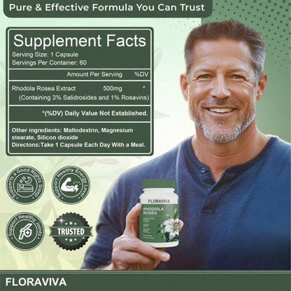 Rhodiola Rosea Capsules For Stress Support & Natural Energy – Adaptogen Supplement For Focus, Mood & Mental Clarity, Daily Wellness Formula (60 Capsules)