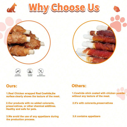 100% Grain-Free Chicken Wrapped Cowhide Teething Treats For Dogs - 18PCS Natural Dental Chews For Puppies And Adult Dogs - Perfect Training Reward & Oral Care Chew Sticks For Small, Medium, & Large Breeds -
