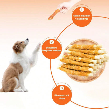 100% Grain-Free Chicken Wrapped Cowhide Teething Treats For Dogs - 18PCS Natural Dental Chews For Puppies And Adult Dogs - Perfect Training Reward & Oral Care Chew Sticks For Small, Medium, & Large Breeds -