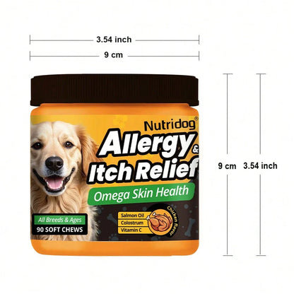 Dog Anti-Allergy & Itching Supplement Food - Omega-3 & Colostrum Strong Barrier , VC + Zinc Anti-Itch Repair, 90 Soft Chews For Dogs Of All Stages
