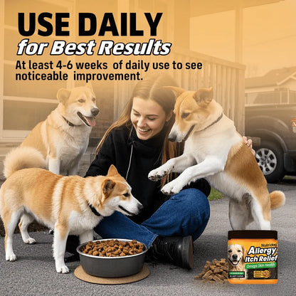 Dog Anti-Allergy & Itching Supplement Food - Omega-3 & Colostrum Strong Barrier , VC + Zinc Anti-Itch Repair, 90 Soft Chews For Dogs Of All Stages