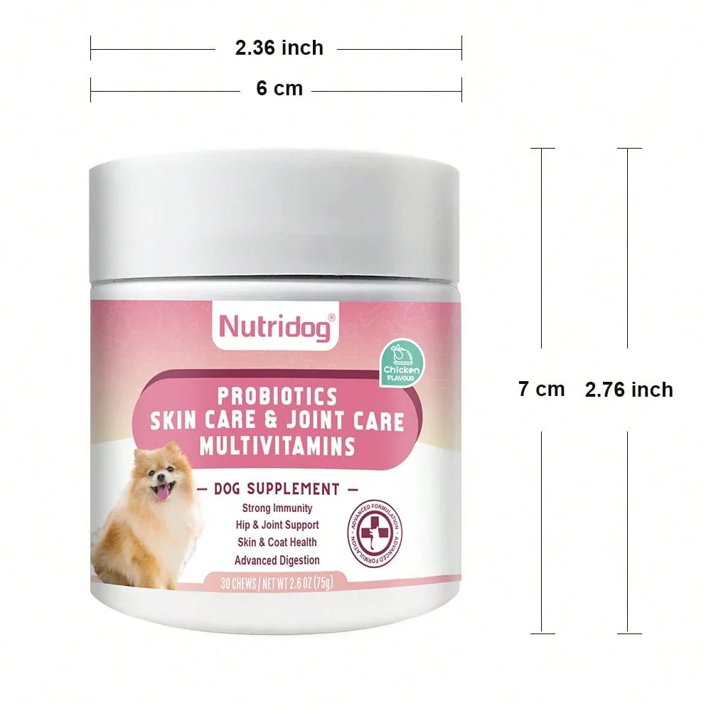 Multivitamin Chews For Dogs - Dog Vitamins With Probiotics, Glucosamine & Digestive Enzymes, Supports Joint Health, Immune System & Gut For Senior & Puppy,Chicken Flavor, 30Ct (ND-015)
