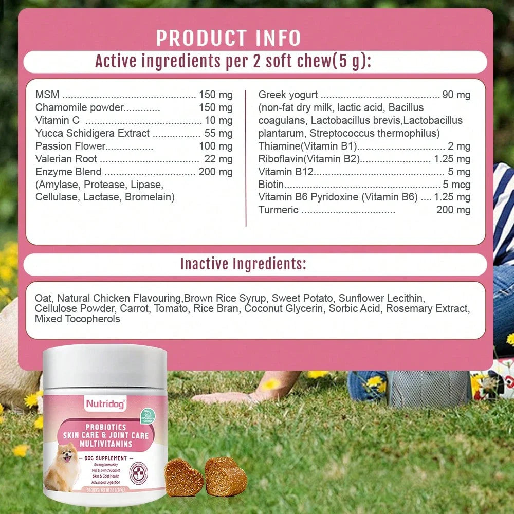 Multivitamin Chews For Dogs - Dog Vitamins With Probiotics, Glucosamine & Digestive Enzymes, Supports Joint Health, Immune System & Gut For Senior & Puppy,Chicken Flavor, 30Ct (ND-015)