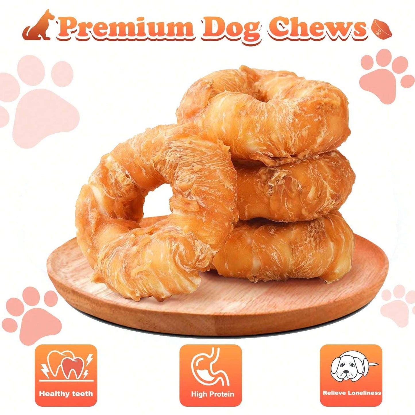 Premium 4PCS Natural Dog Treats Chews: Real Chicken Wrapped Cowhide Teething Donut Treats - 3.5" Grain-Free Canine Puppy Snacks For Healthy Teeth