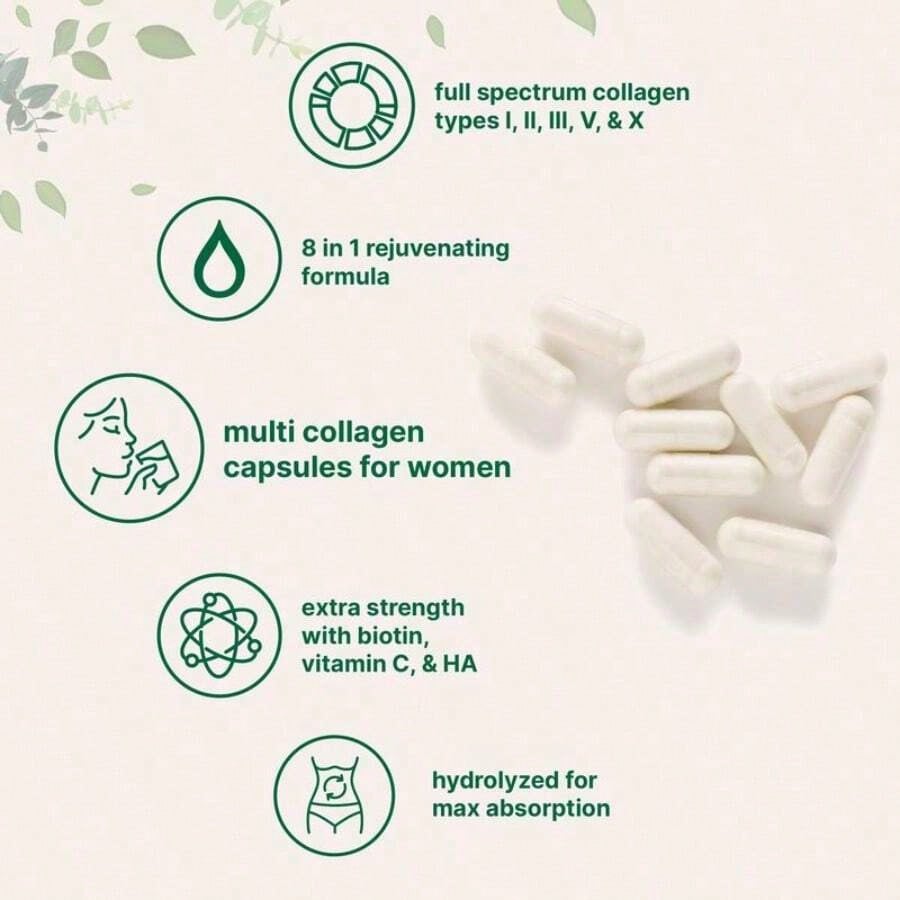 Collagen Supplement,Multi Collagen Pills For Women & Men, 240 Capsules | Type I,Ii, III, V, X - Hydrolyzed Collagen Peptides With Biotin, Hyaluronic Acid & Vitamin C | Hair, Skin, Nail & Joint Support
