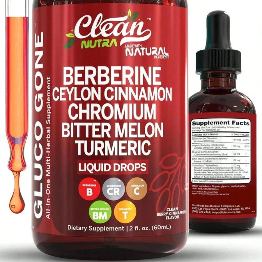 Organic Ceylon Cinnamon Berberine Liquid Drops Supplement With Bitter Melon Extract, Glucomannan, Gymnema, Chromium, Turmeric, Organic Panax Ginseng, Daily Healthy, For Women, For Man