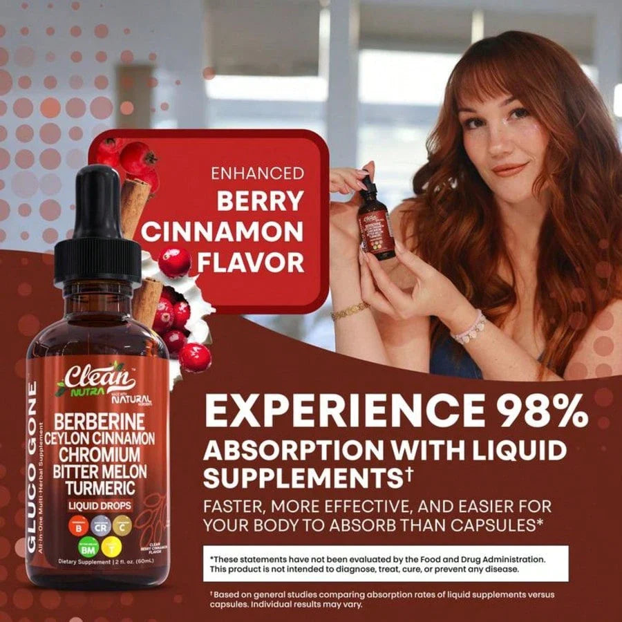 Organic Ceylon Cinnamon Berberine Liquid Drops Supplement With Bitter Melon Extract, Glucomannan, Gymnema, Chromium, Turmeric, Organic Panax Ginseng, Daily Healthy, For Women, For Man