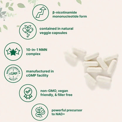 Micro NMN Complex 1,000mg Per Serving,10-1 Complex, Zero Filler Pure NMN 500mg With Vitamin C,Resveratrol,CoQ10.TMG,Quercetin,& Glutathione | NAD+Supplement Precursor