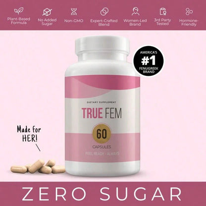 True Fem – 100% Natural – 13-In-1 With Saw Palmetto & Fenugreek – Vegan, Non-GMO – Botanical Blend For Women's Daily Balance & Wellness Healthcare Supplement, Free Shipping, For Women, Foe Her