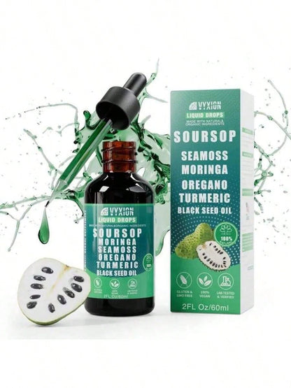 VYXION Pure Soursop 10 In 1 Liquid Drops Extract - Seamoss,Moringa,Black Seed Oil,Turmeric,Oregano Liquid Drops - Healthcare,Fitness,Natural Wellness Blend