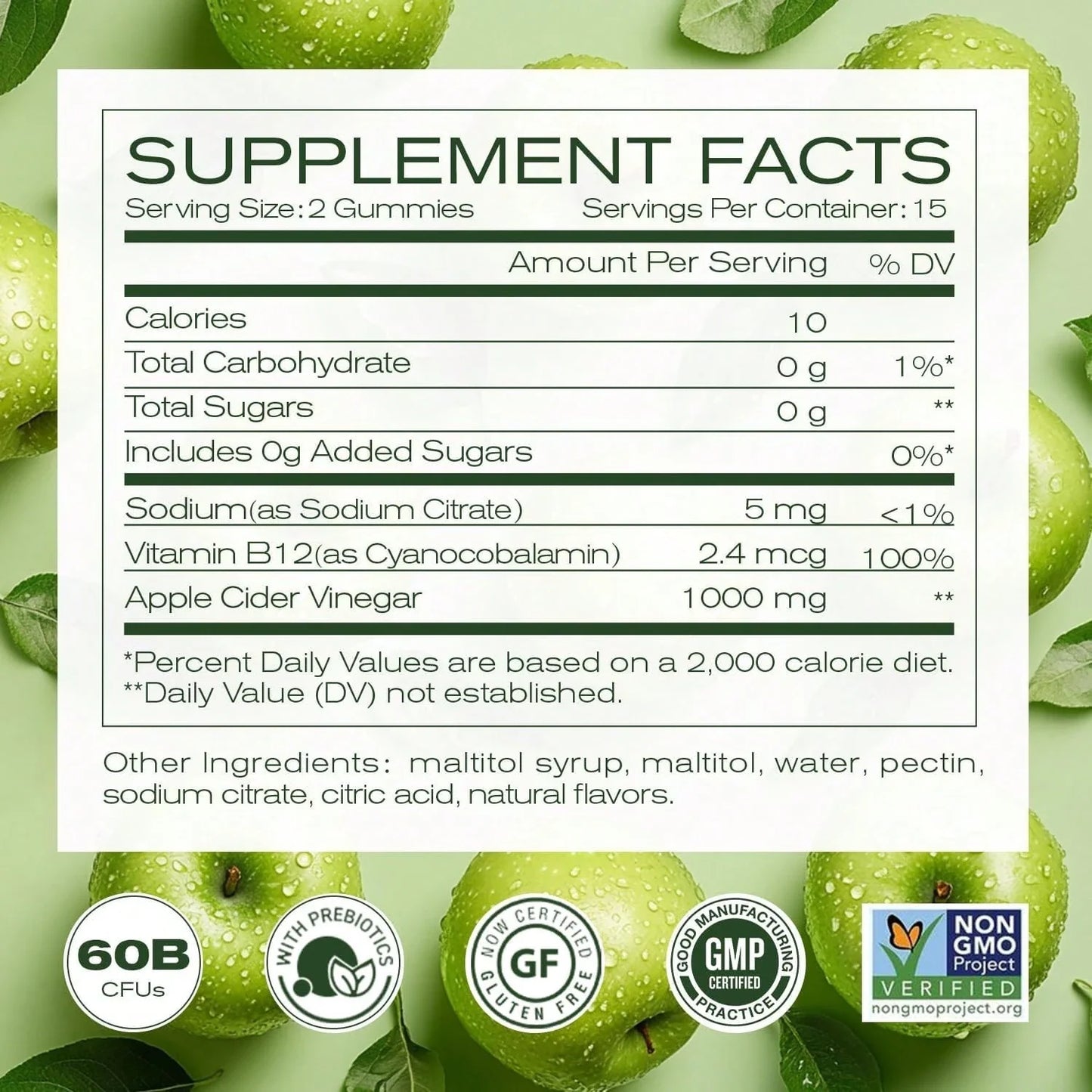 Apple Cider Vinegar Gummies Formulated To Support Normal Energy Levels & Gut Health - Supports Digestion, Detox & Cleansing - ACV Gummies W/VIT B12 Dietary Edible Fitness, Probióticos Originales, Weight Loss Products, Gummies For Women