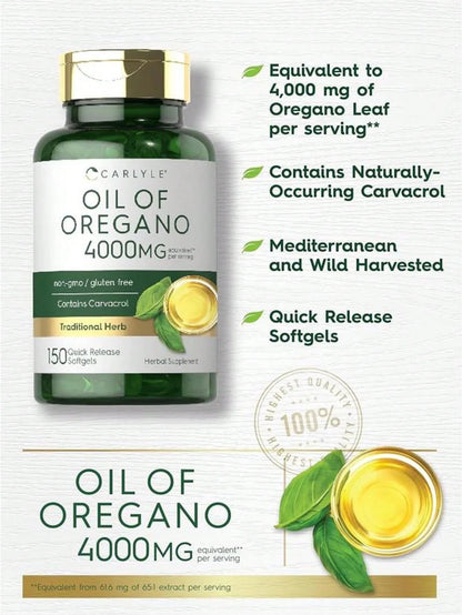 Carlyle Oregano Oil 4000mg Supplement | 150 Softgel Capsules | Contains Carvacrol | Non-GMO & Gluten Free Formula  Healthy Care