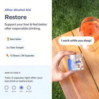 Cheers Restore | Supplement With DHM + L-Cysteine | 12 Doses | 36 Ct,  For Men And Women, Healthy Care